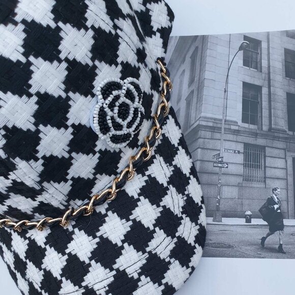 Black White Plaids Women Baseball Hat Cap Camellia Flower Fashion Accessory Gift - Picture 2 of 7